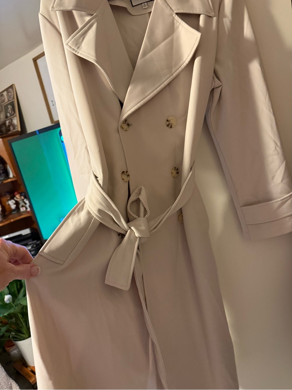 bagatelle Light Beige Double-Breasted Trench Coat with Tie Belt
